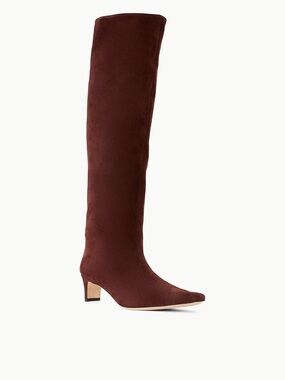 STAUD Wally Over-the-Knee Suede Boot in mohagany leather